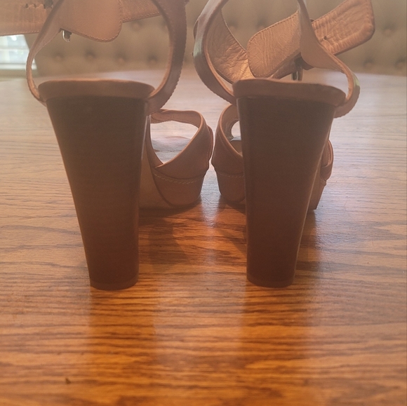 Stuart Weitzman Dark Tan Brown Genuine Leather Open Toe Platform Sandals Heels - Picture 7 of 14